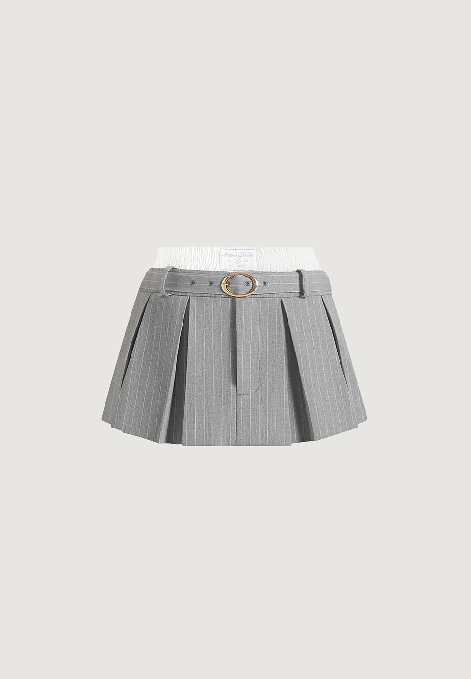 Rebecca - Pinstripe Pleated Belted Skort With Waistband - Grey