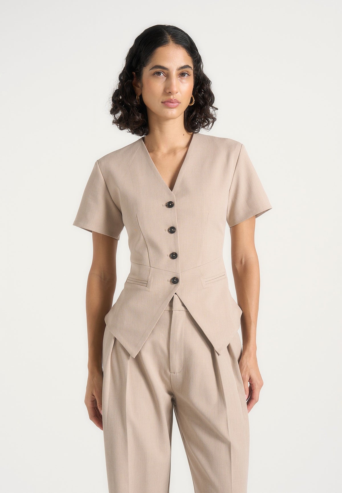 Yolanda - Tailored Peplum Waistcoat - Beige