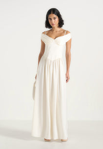 Sia - Off-Shoulder Satin Corset Maxi Dress - Ivory