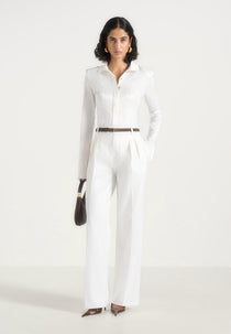 Julie - Satin Twin Pleat Pants - White