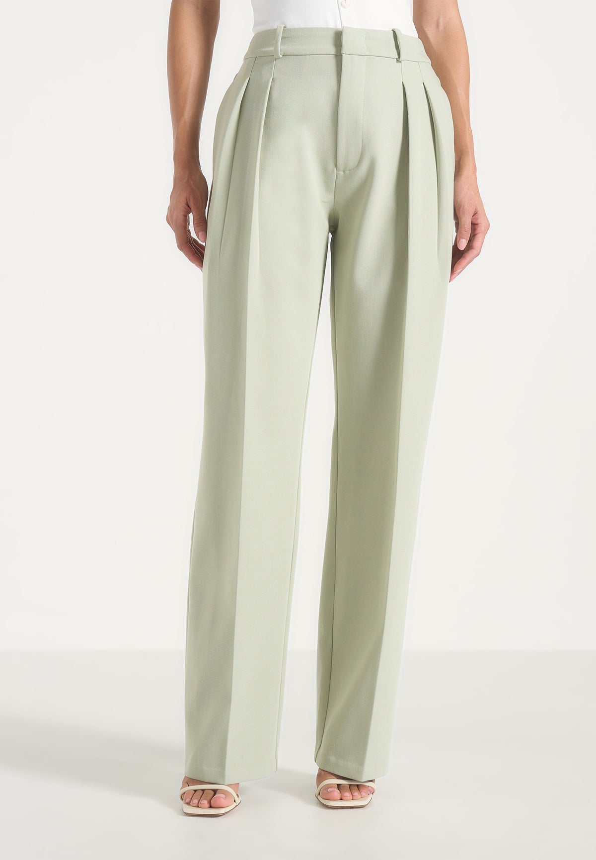 Julie - Tailored Twin Pleat Pants - Sage