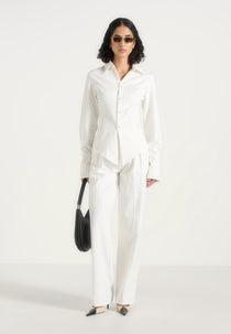 Julie - Pinstripe Twin Pleat Dress Pants - White