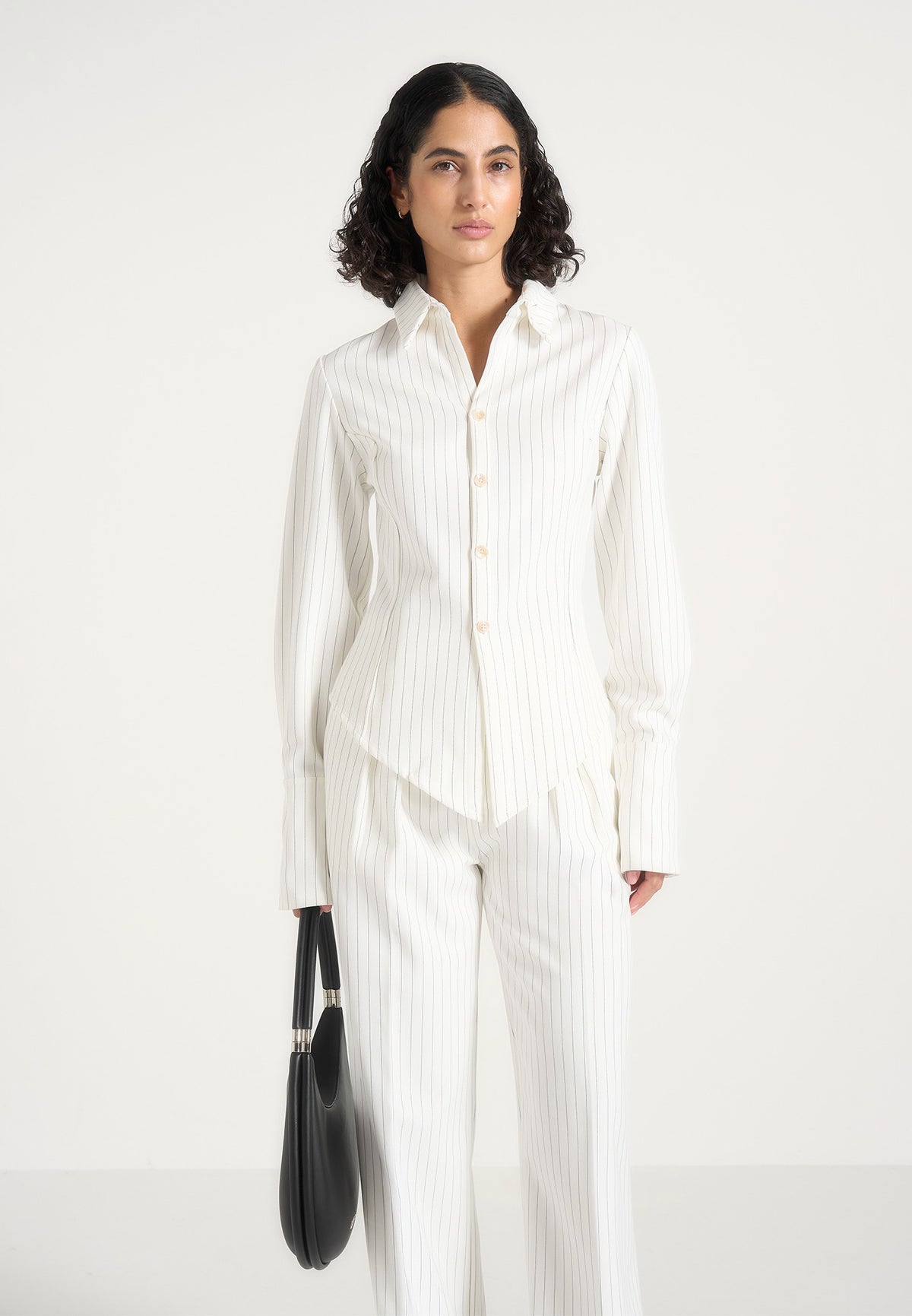 Sonia - Pinstripe Angled Shirt - White