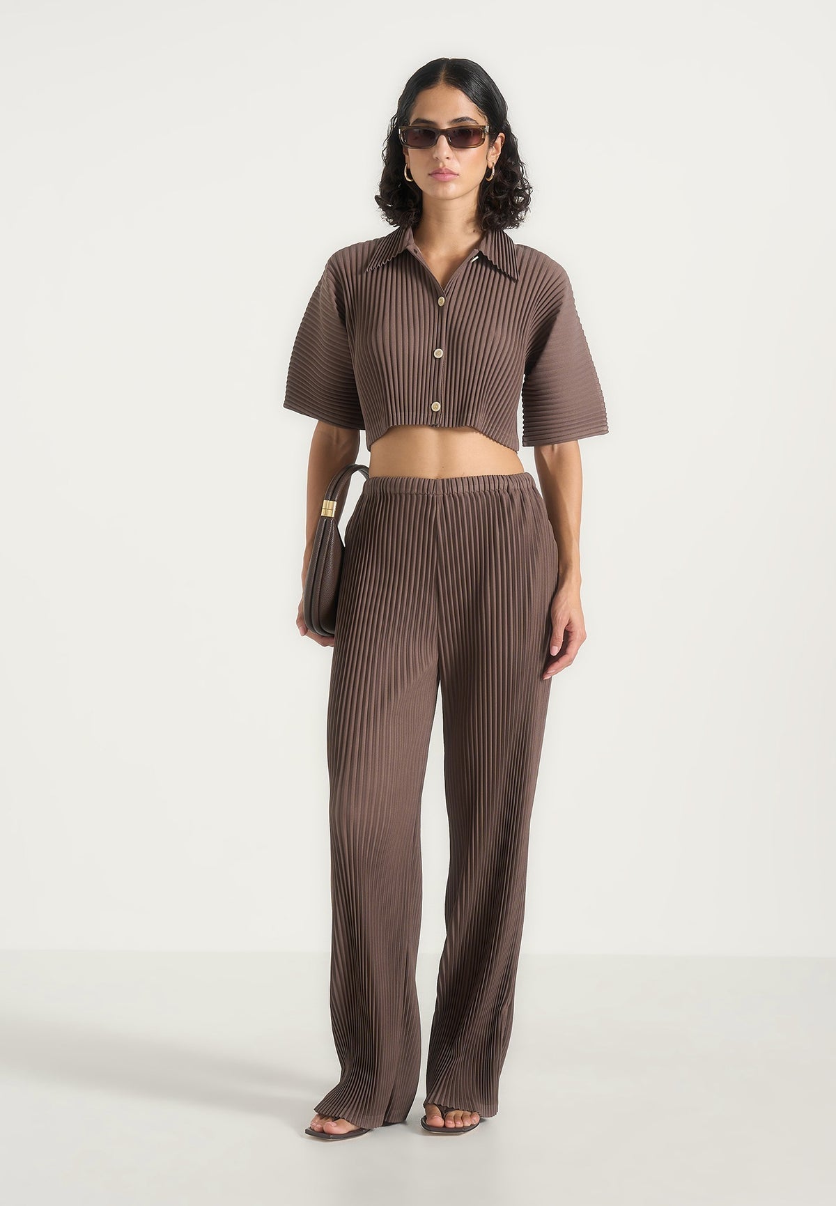 Lila - Pleated Wide-Leg Pants - Brown