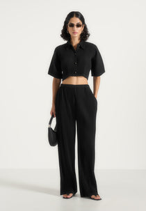 Lila - Pleated Wide-Leg Pants - Black