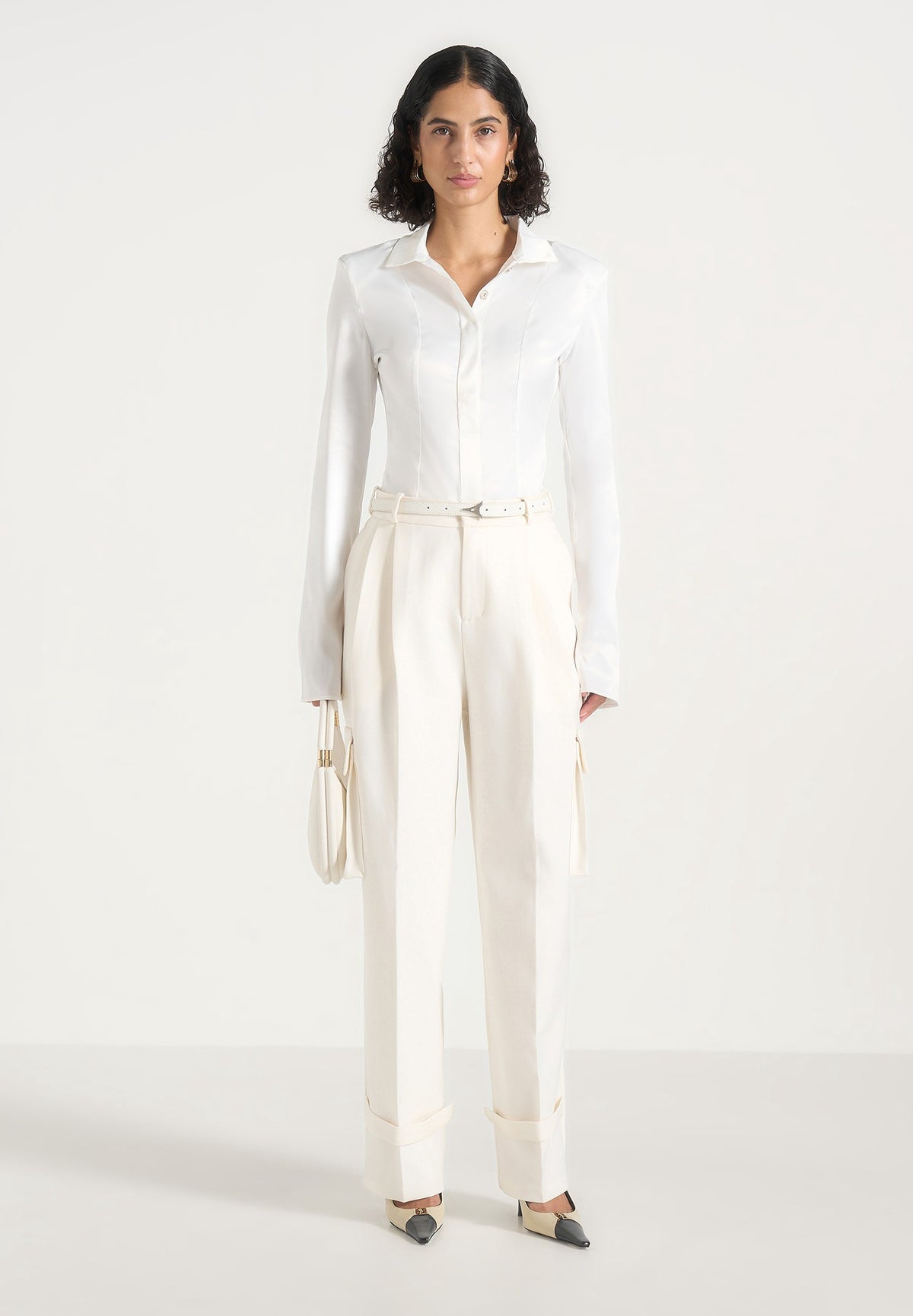 Danielle - Tailored Pleated Cargo Pants - Off White
