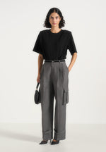 textured-tailored-pleated-cargo-trousers-grey