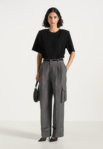 Danielle - Tailored Pleated Cargo Pants - Grey Marl