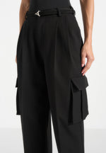 textured-tailored-pleated-cargo-trousers-black