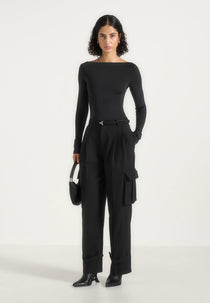 Danielle - Tailored Pleated Cargo Pants - Black