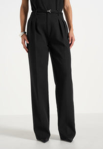 Julie - Tailored Twin Pleat Wool-Blend Pants - Black