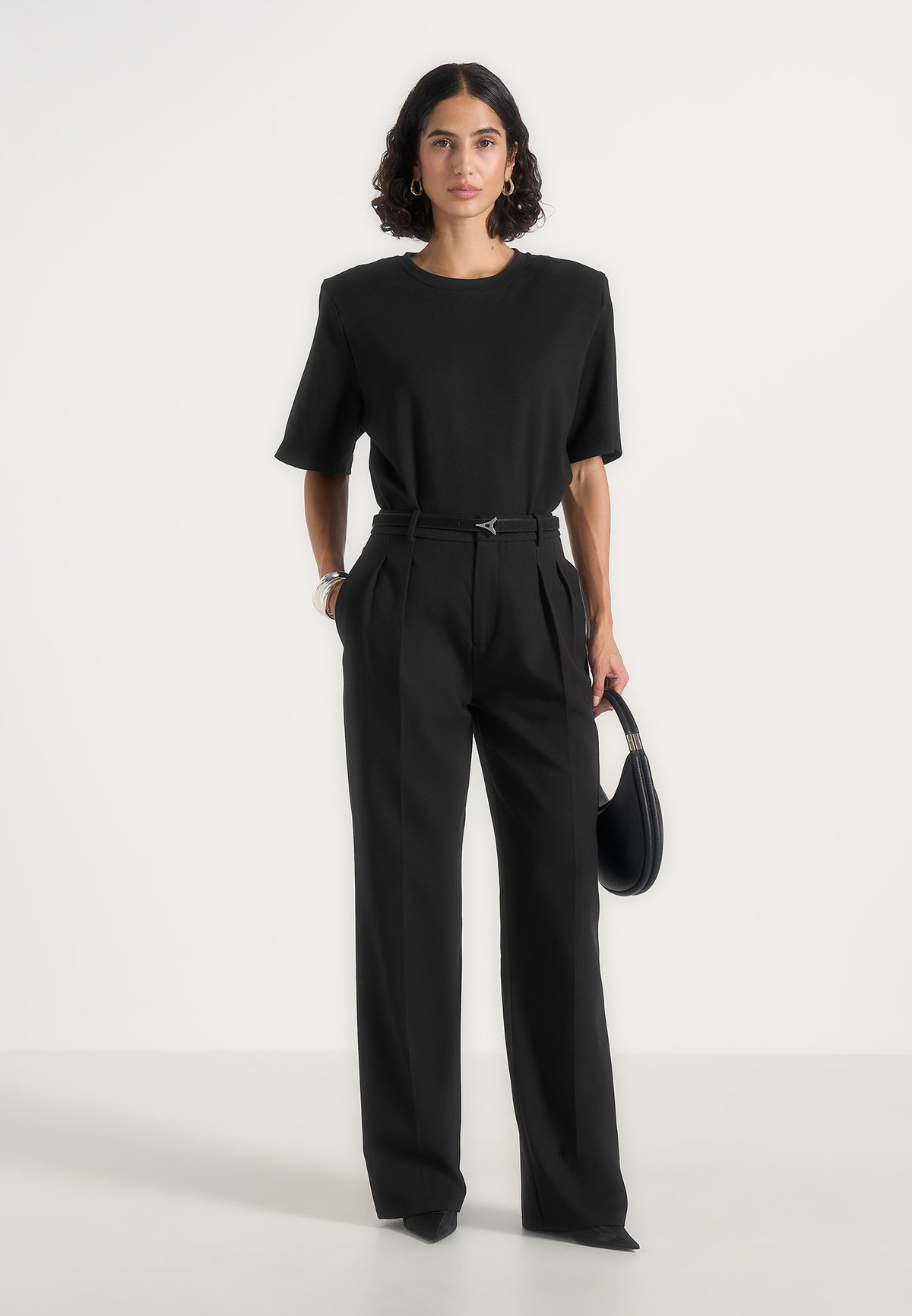 Julie - Tailored Twin Pleat Wool-Blend Pants - Black