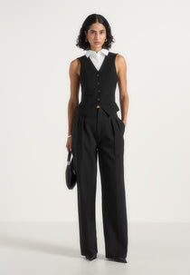 Irene - Collar Detail Cinched Waistcoat - Black/White