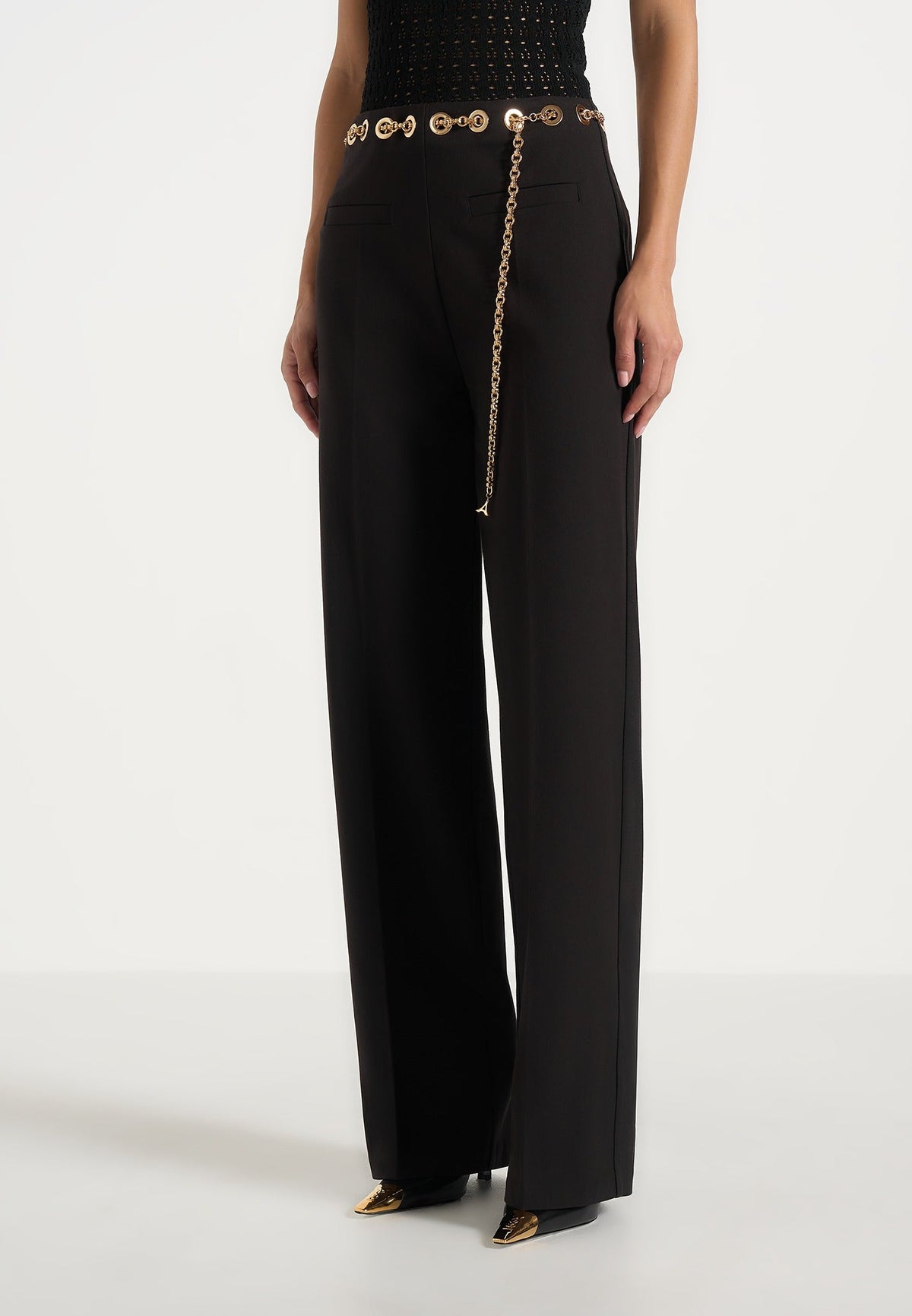 Perrine - Hardware Detail Belted Wool-Blend Pants - Black