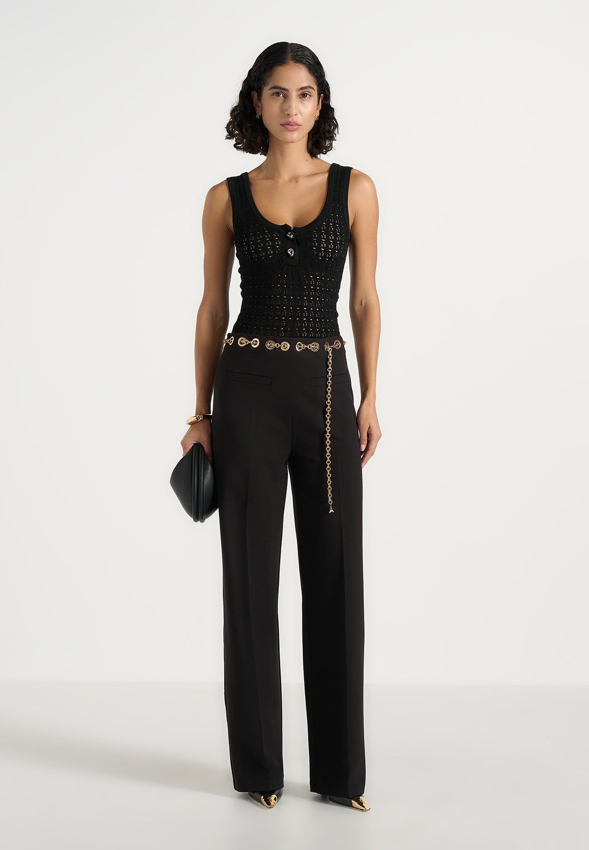 Perrine - Hardware Detail Belted Wool-Blend Pants - Black