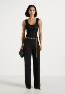 Perrine - Hardware Detail Belted Wool-Blend Pants - Black