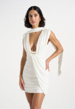 mirelle-ruched-open-back-mini-dress-with-scarf-white