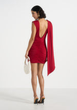 mirelle-ruched-open-back-mini-dress-with-scarf-red