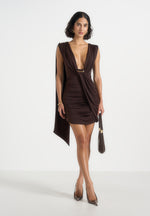 mirelle-ruched-open-back-mini-dress-with-scarf-brown