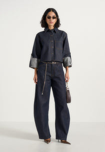 Maura - Boxy Cropped Roll-Sleeve Denim Shirt - Indigo
