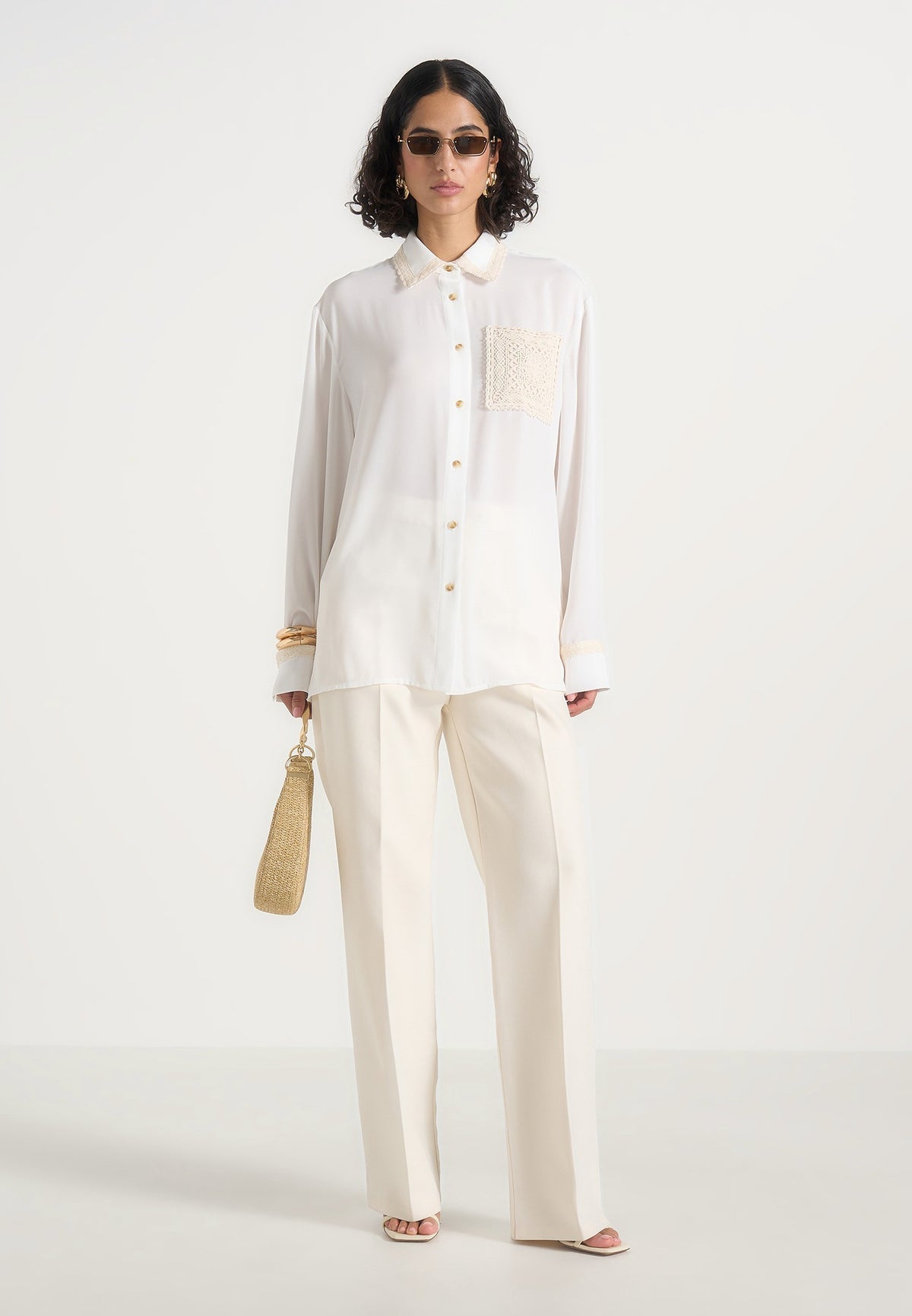 Mya - Crochet Detail Georgette Shirt - White