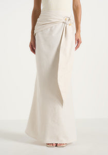 Holly - Linen Asymmetric Wrap Tie Maxi Skirt - Natural