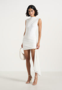Anouk - Cap Sleeve Ring Detail Drape Mini Dress - White
