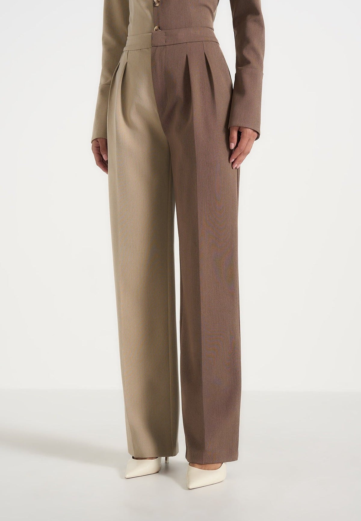 Julie - Two Tone Dress Pants - Taupe/Brown