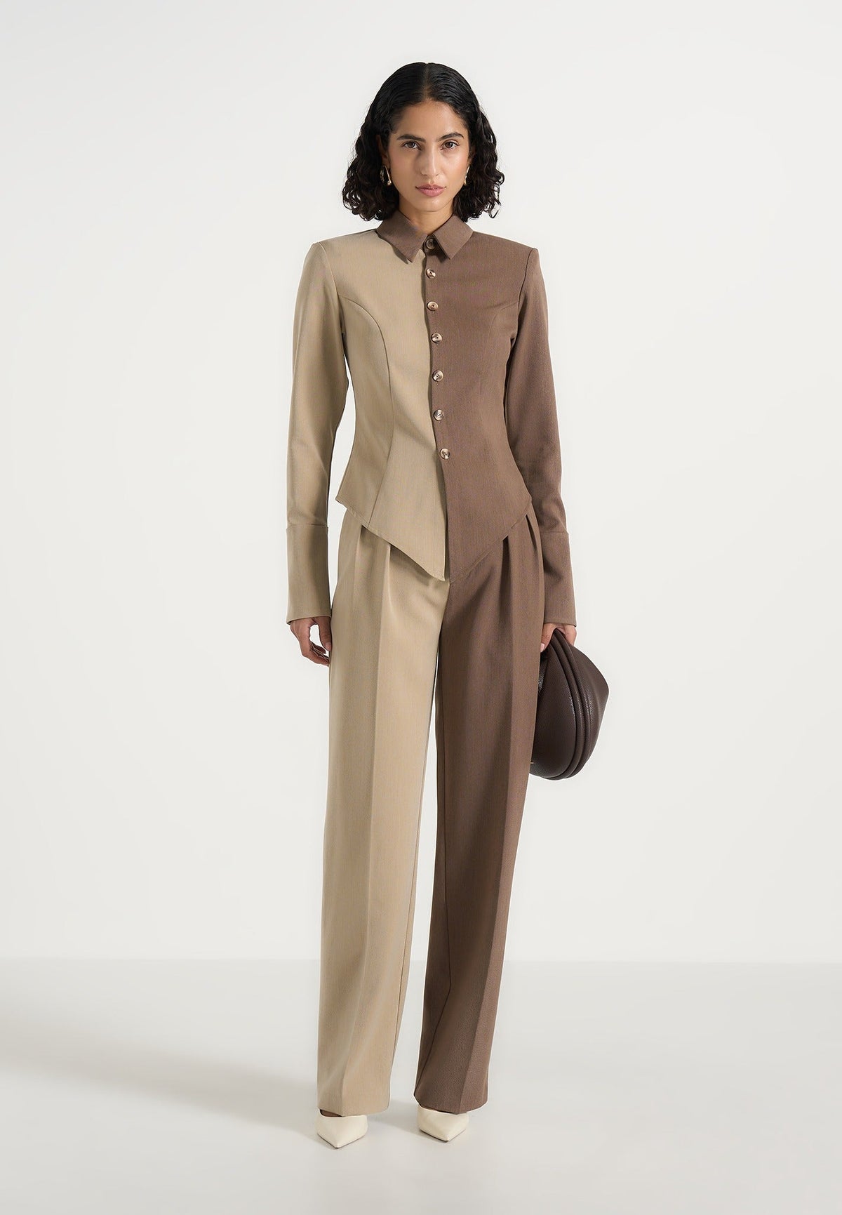 Julie - Two Tone Dress Pants - Taupe/Brown