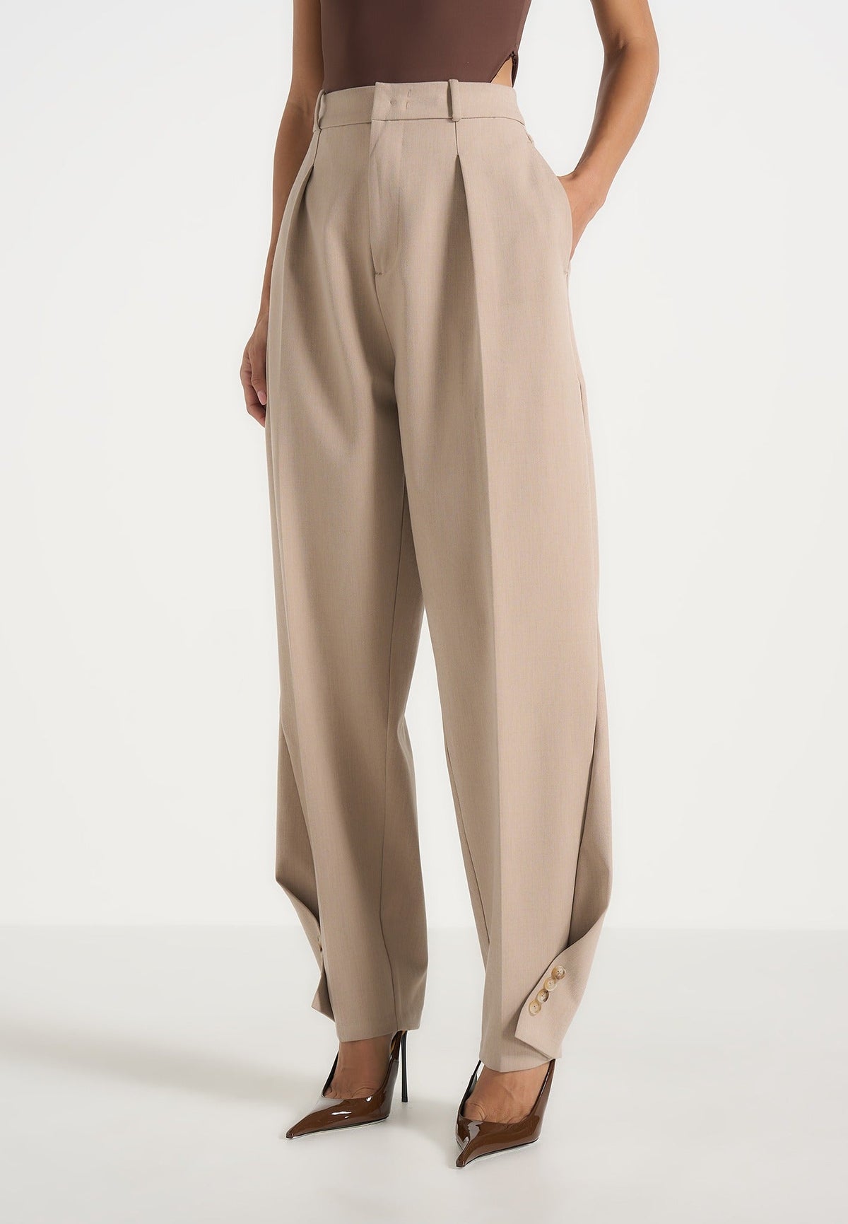 Sophie - Twist Leg Dress Pants - Beige