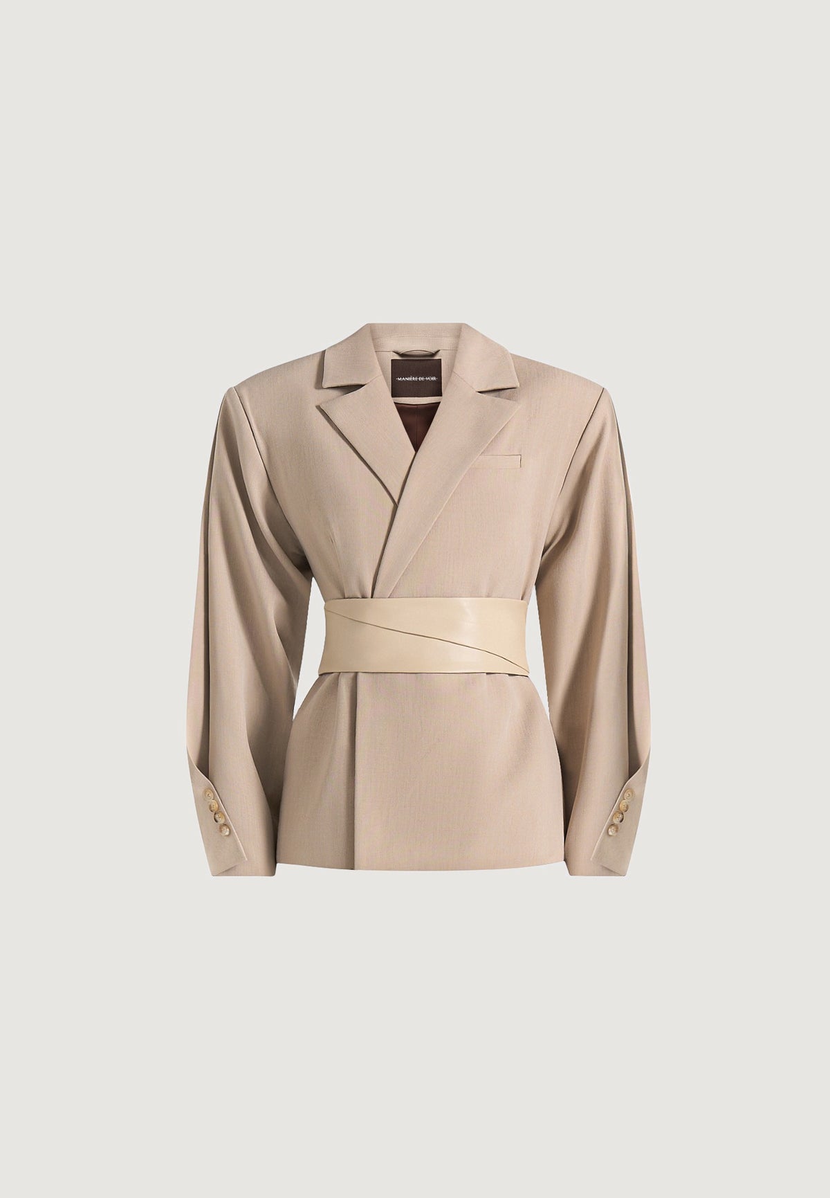 marie-twist-sleeve-tailored-blazer-with-belt-beige