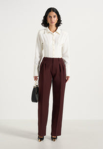 Julie - Tailored Twin Pleat Pants - Wine Red