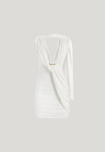 mirelle-ruched-open-back-mini-dress-with-scarf-white