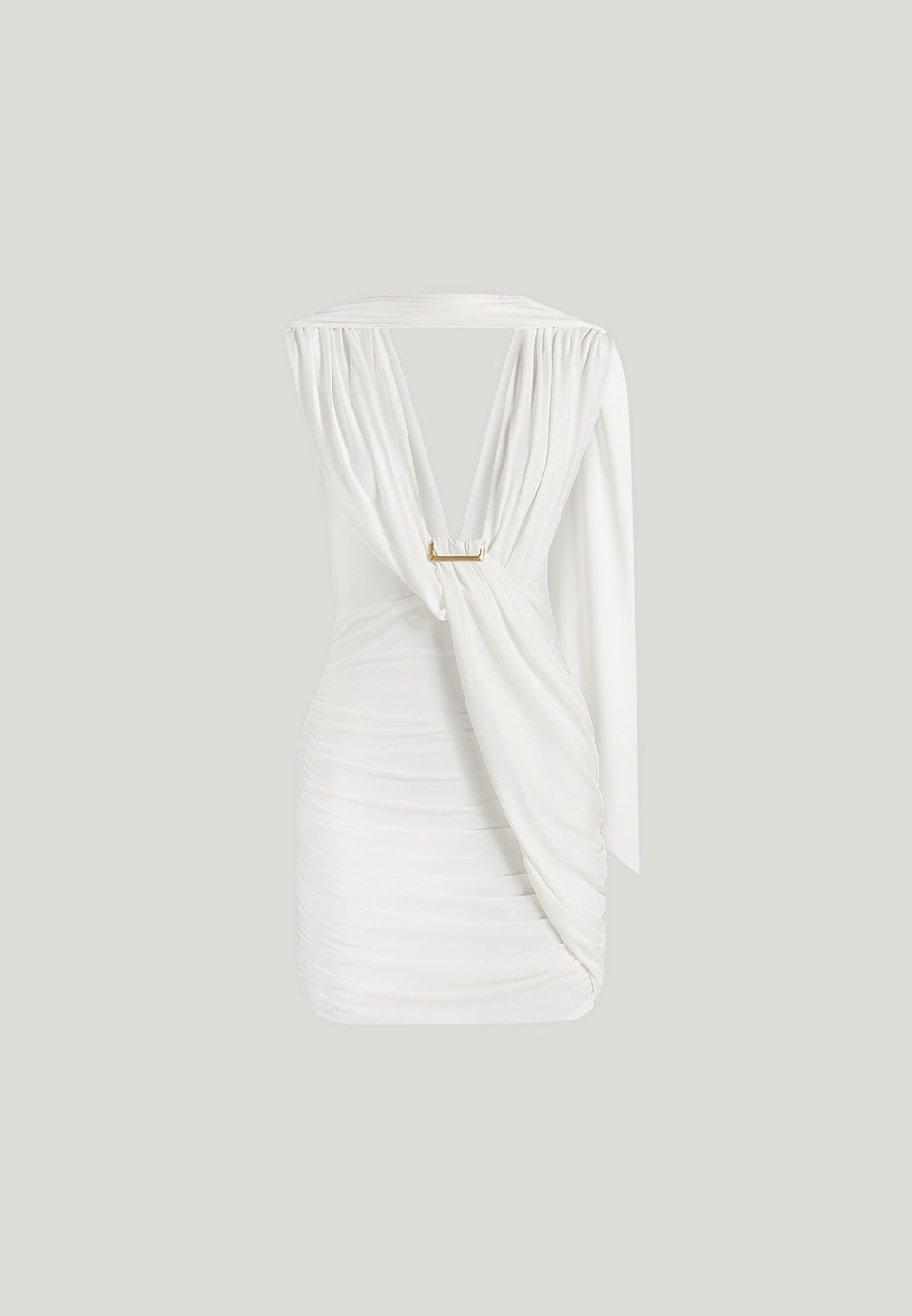 mirelle-ruched-open-back-mini-dress-with-scarf-white