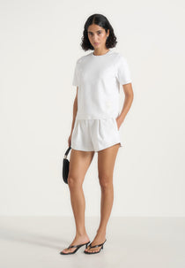 SH002 - Gathered Waist Cotton Shorts - White