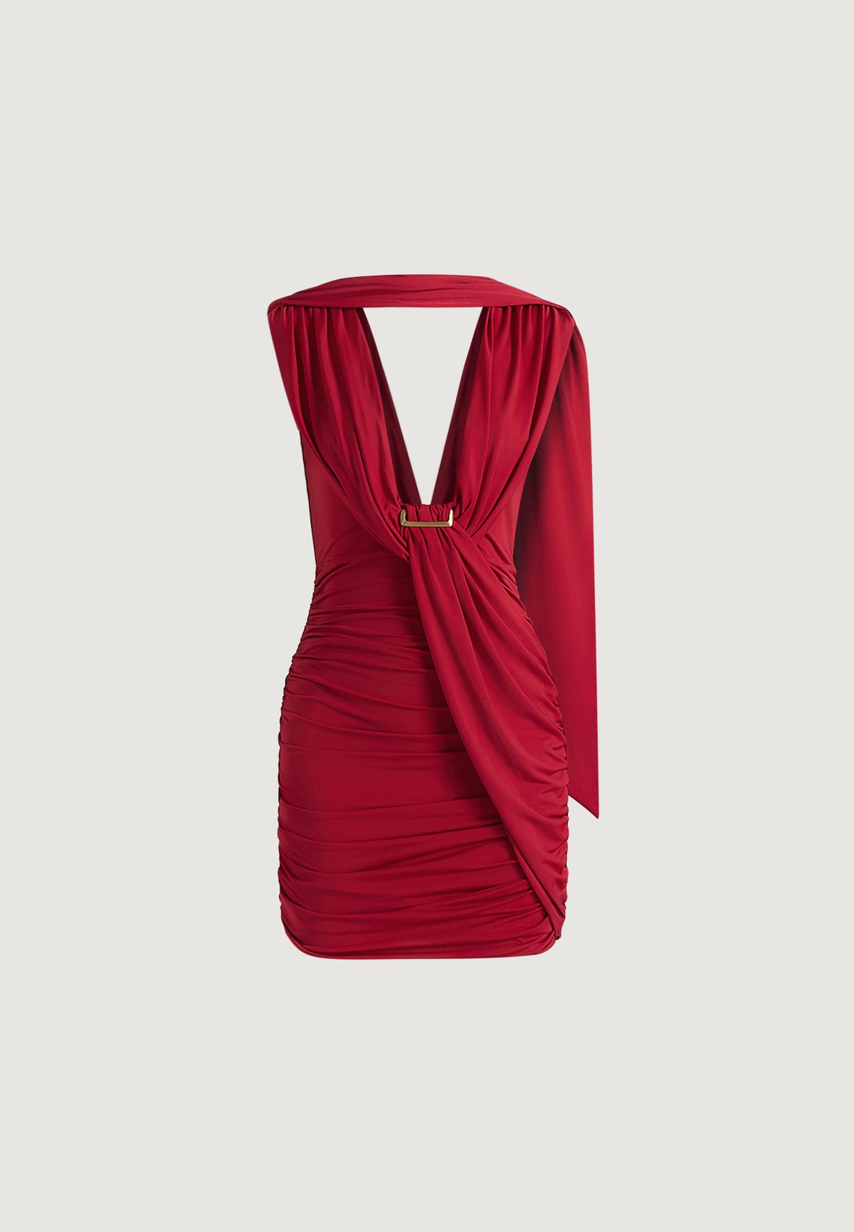 mirelle-ruched-open-back-mini-dress-with-scarf-red
