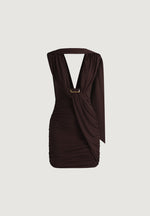 mirelle-ruched-open-back-mini-dress-with-scarf-brown