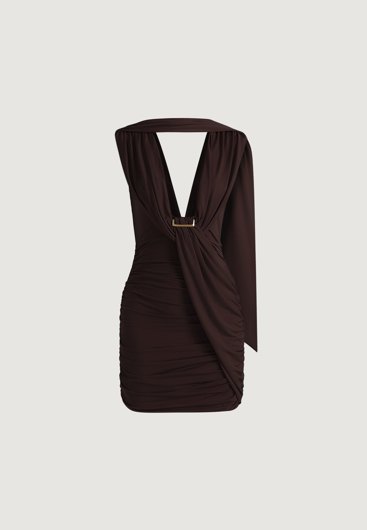 mirelle-ruched-open-back-mini-dress-with-scarf-brown