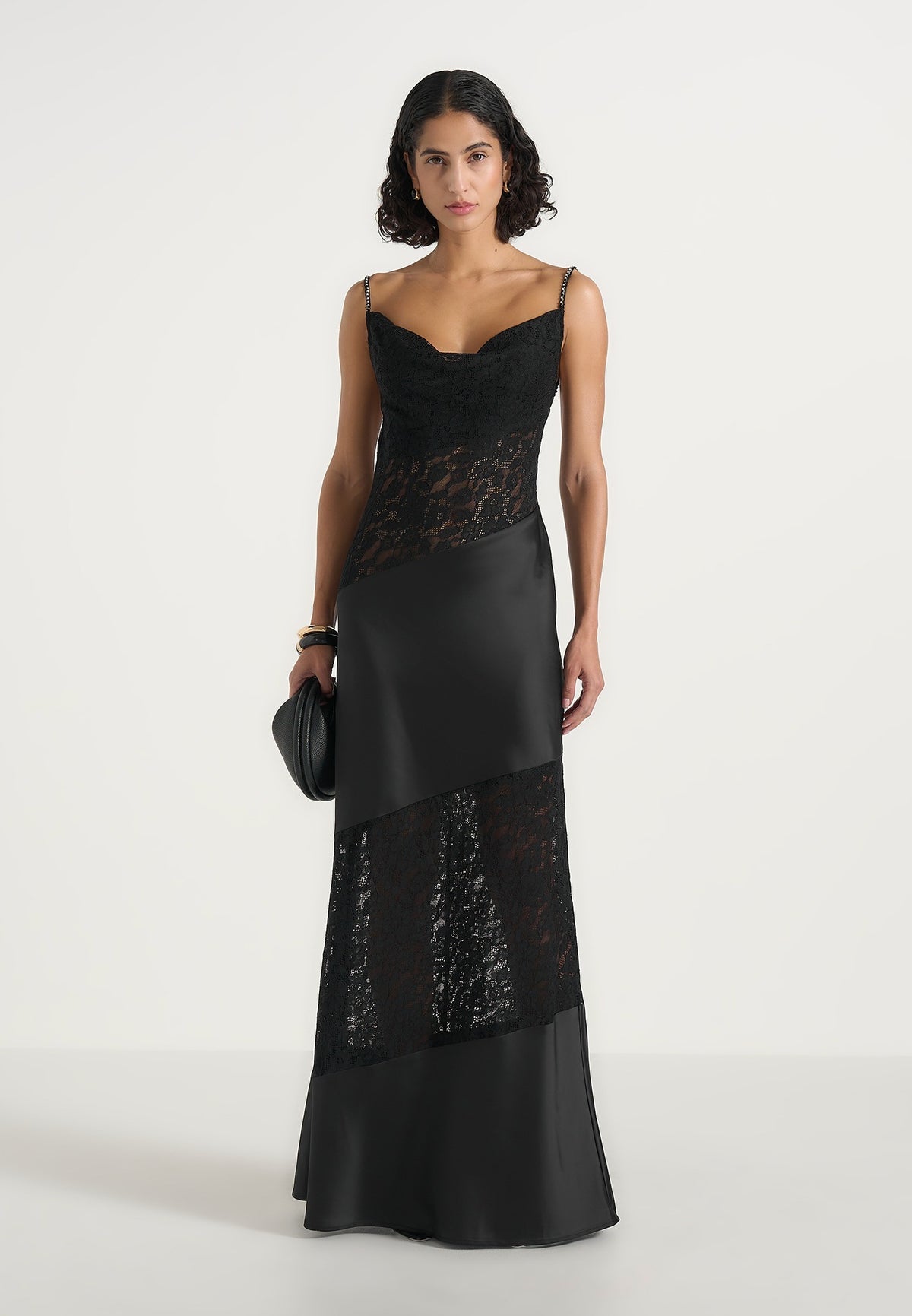 Naya - Asymmetric Lace Maxi Dress - Black