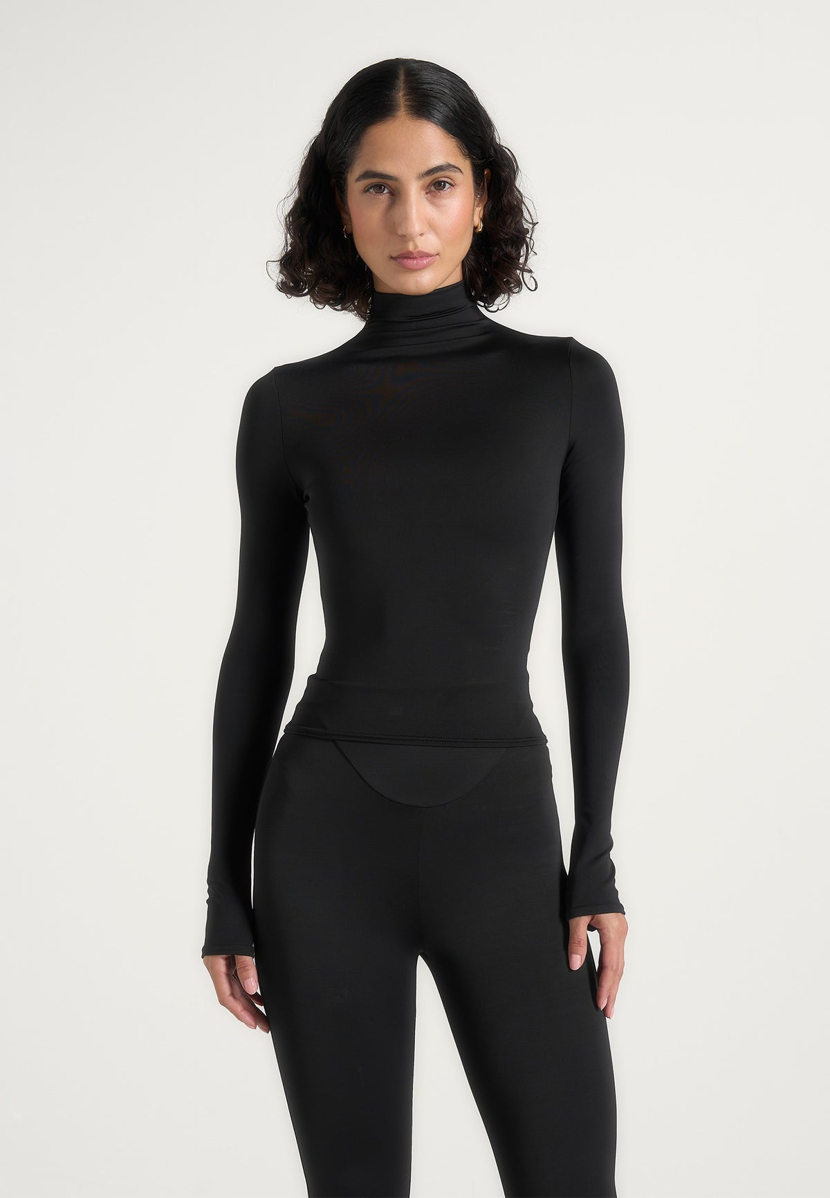 TP001 - Mock Neck Long Sleeve Top - Black
