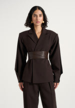 marie-twist-sleeve-tailored-blazer-with-belt-brown