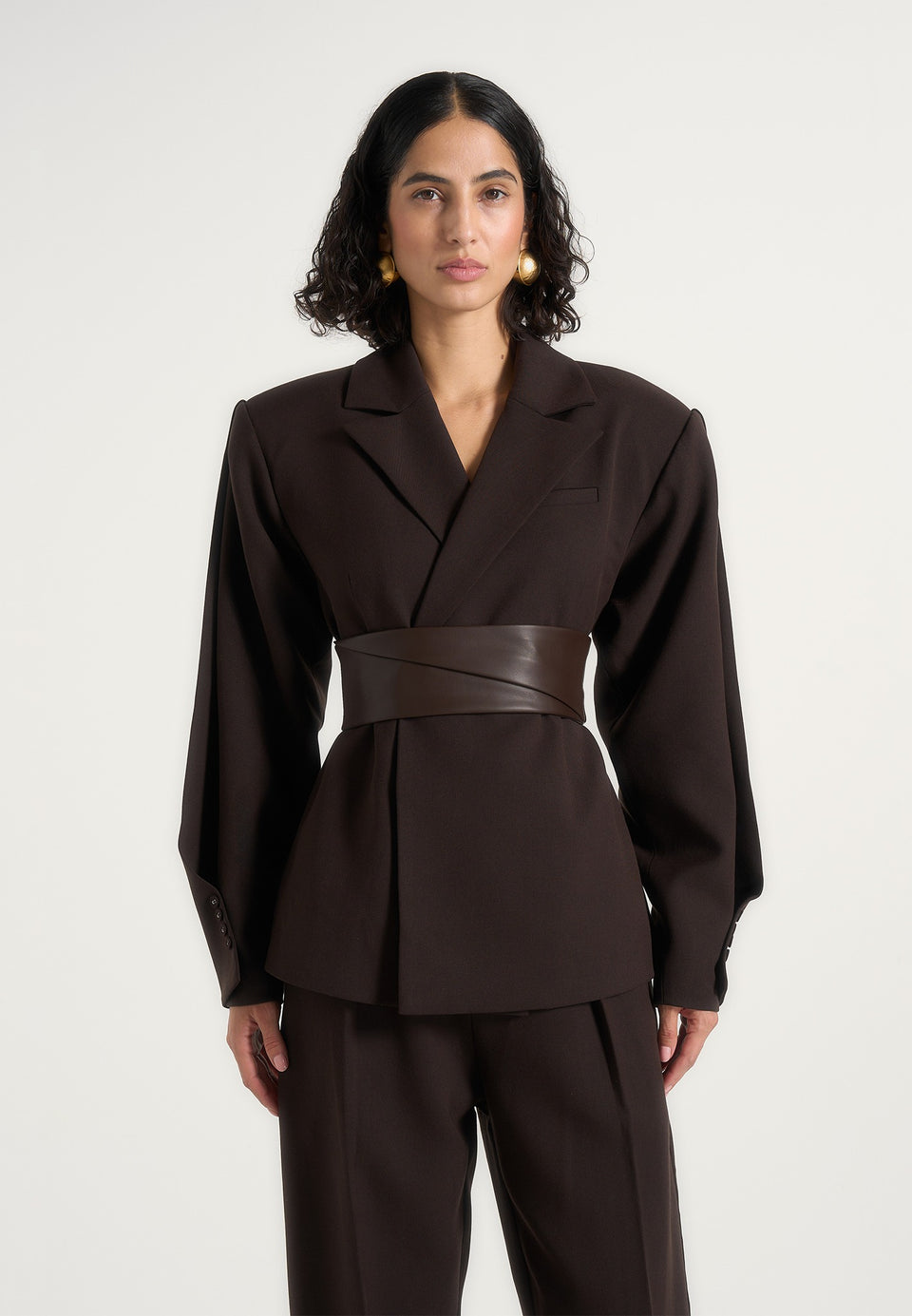 marie-twist-sleeve-tailored-blazer-with-belt-brown