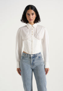 Margot - Cotton Corset Shirt - White