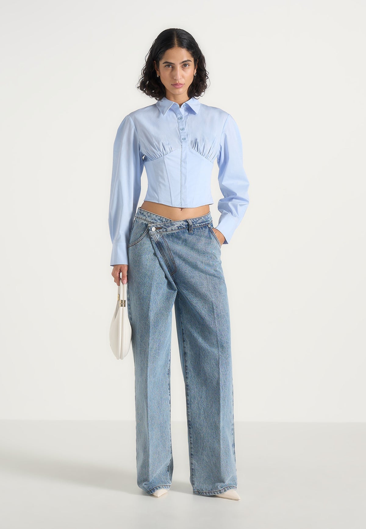 Margot - Corset Cotton Shirt - Pale Blue