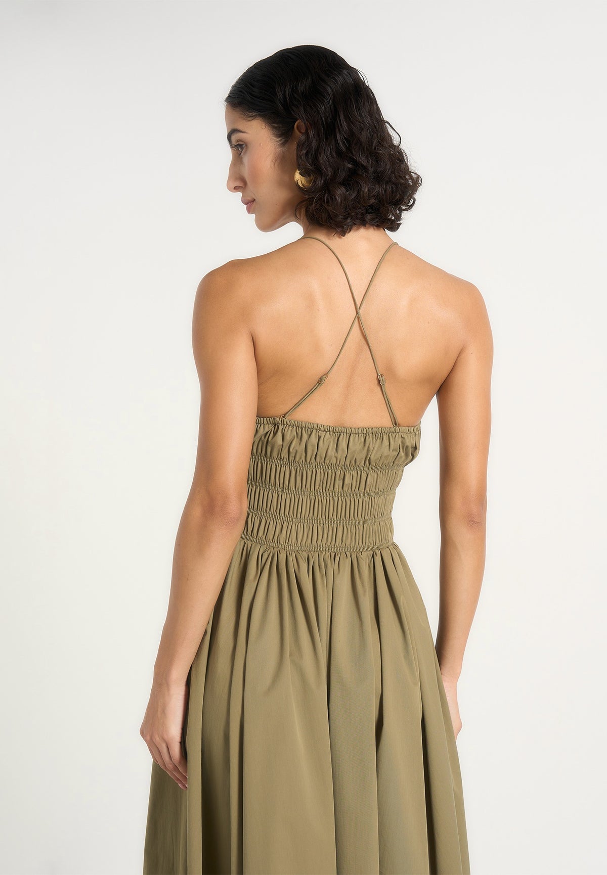 Juniper - Smocked Waist Cotton Maxi Dress - Khaki