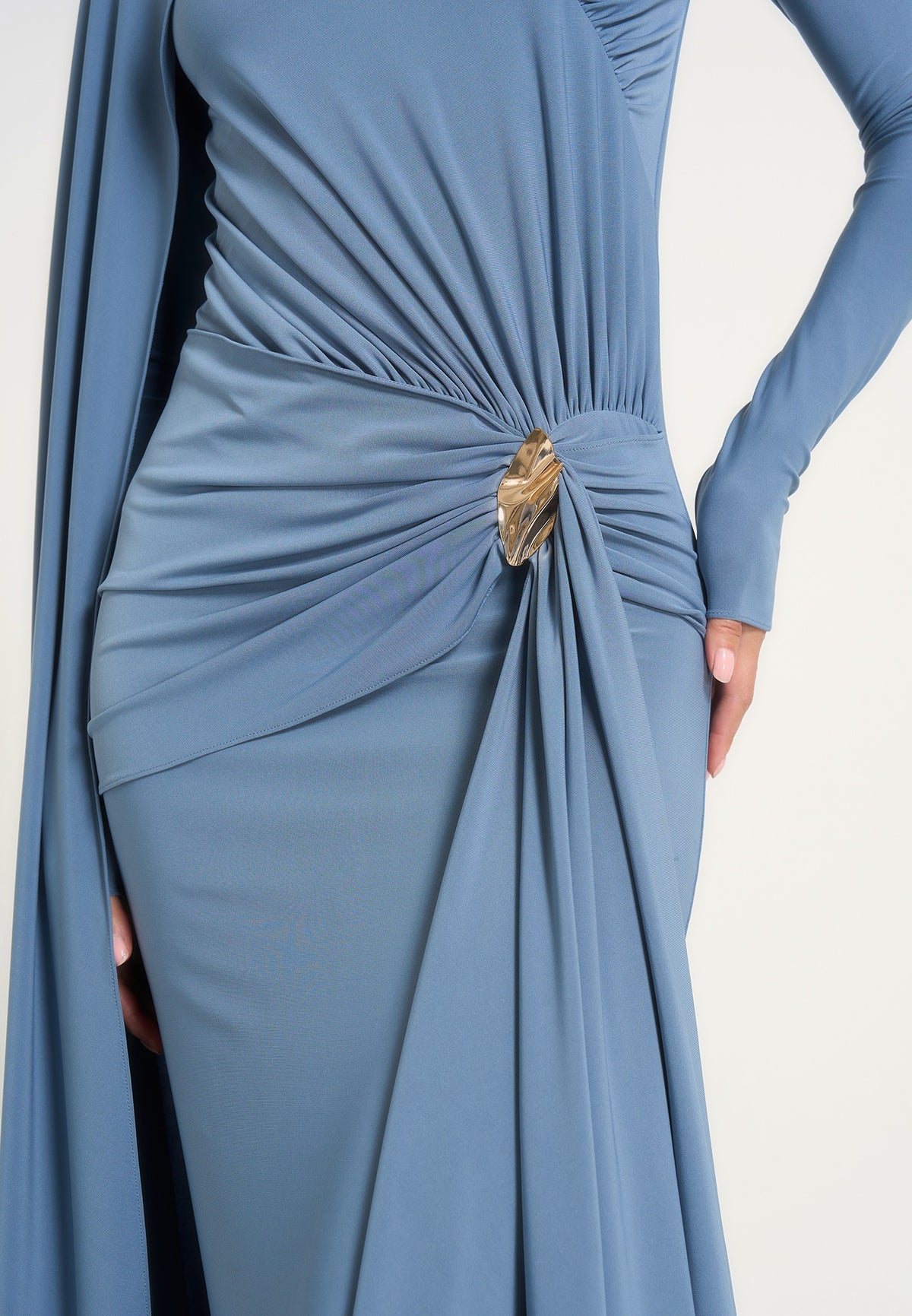 Edena - Asymmetric Ruched Draped Maxi Dress - Blue