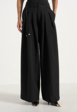 flora-box-pleat-wide-leg-belted-trousers-black