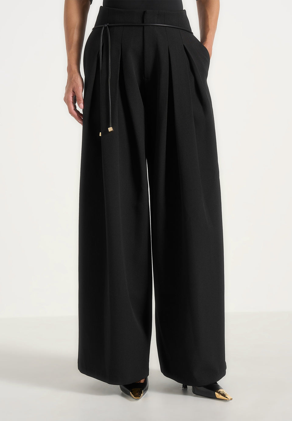 flora-box-pleat-wide-leg-belted-trousers-black