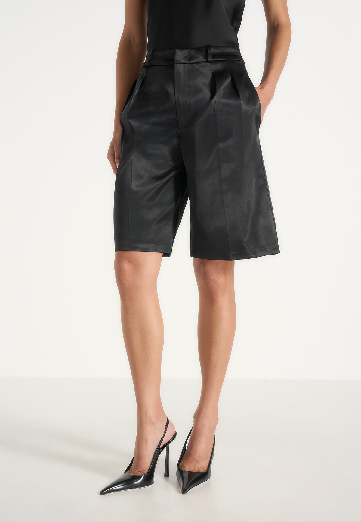 lorette-twin-pleat-satin-shorts-black