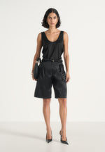 lorette-twin-pleat-satin-shorts-black